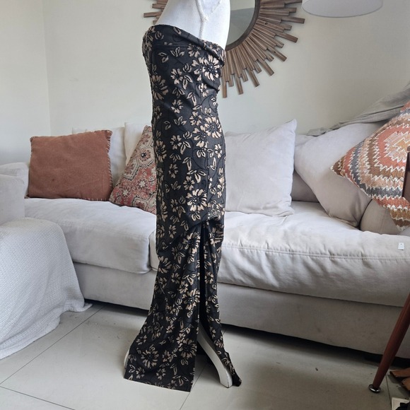 Vtg Y2K Charlotte Russe S Ruched Floral Embroidered Maxi Cinch Strapless Dress - Picture 3 of 11